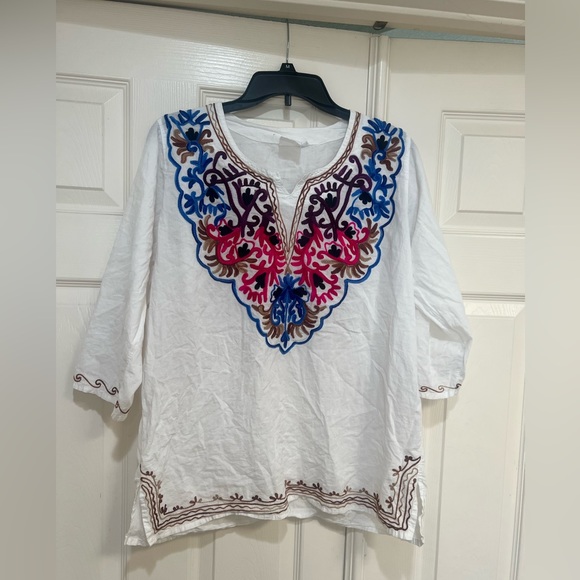 Made in India Cotton‎ Embroidery White Tunic Top Blouse Beach Coverup - Picture 2 of 7